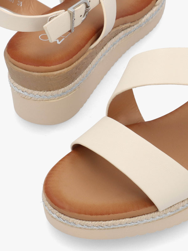 Joani Cream Strappy Low Wedge Sandals