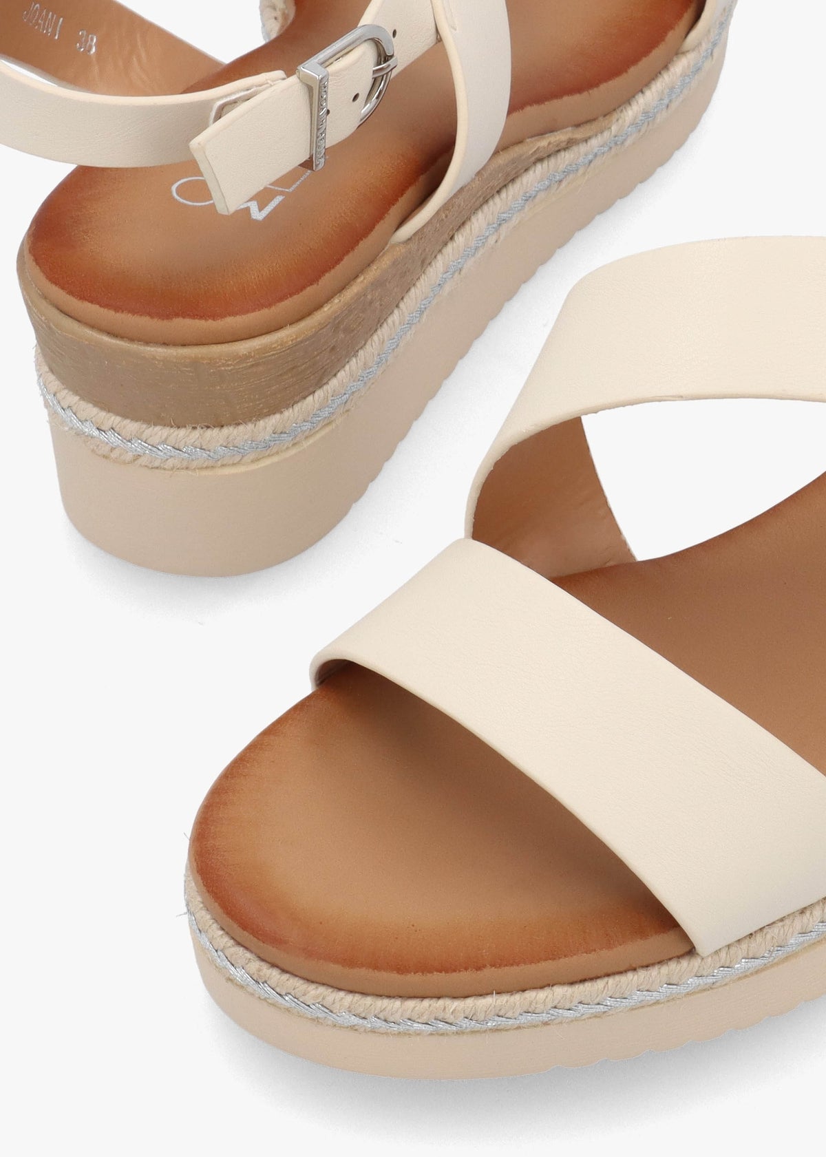 Joani Cream Strappy Low Wedge Sandals