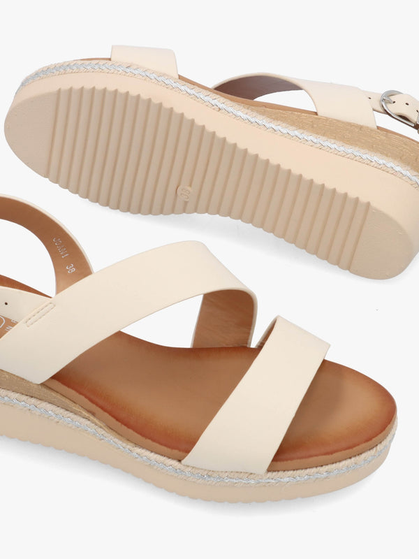 Joani Cream Strappy Low Wedge Sandals