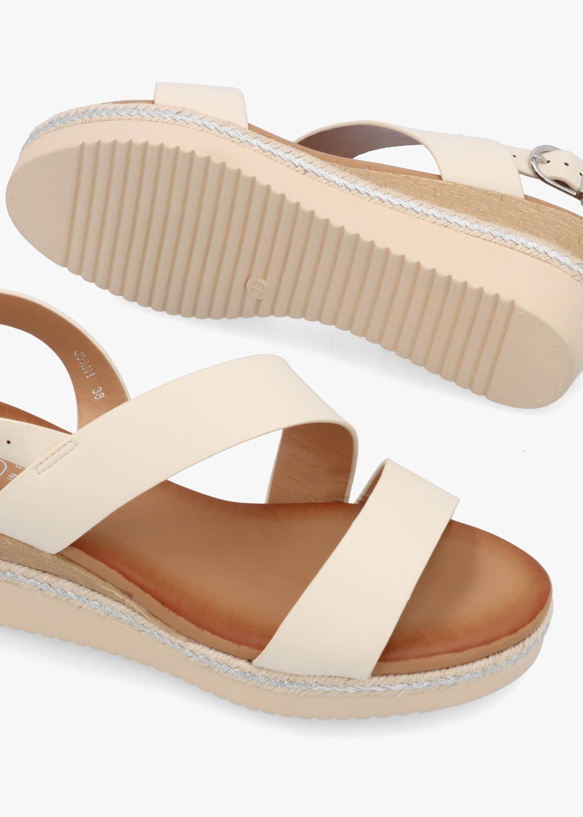 Joani Cream Strappy Low Wedge Sandals