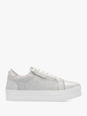 Abbee Silver Leather Side Zip Lace Up Flatform Trainers