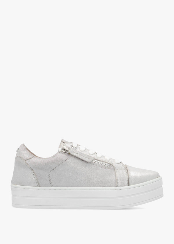Abbee Silver Leather Side Zip Lace Up Flatform Trainers