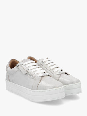 Abbee Silver Leather Side Zip Lace Up Flatform Trainers
