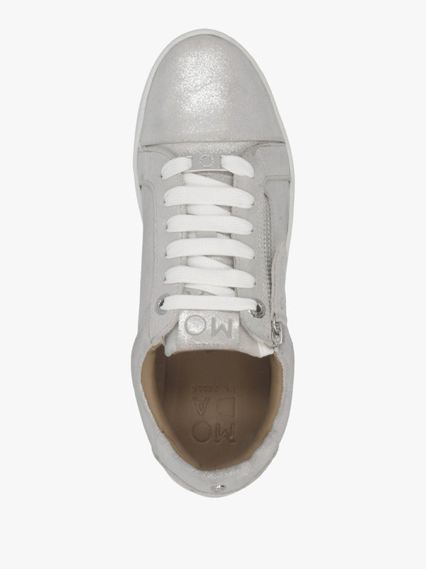 Abbee Silver Leather Side Zip Lace Up Flatform Trainers