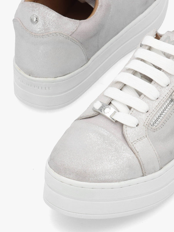 Abbee Silver Leather Side Zip Lace Up Flatform Trainers