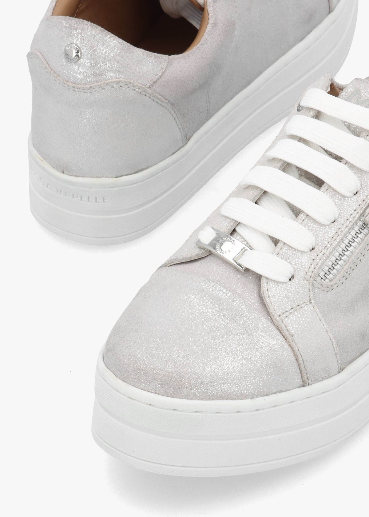 Abbee Silver Leather Side Zip Lace Up Flatform Trainers