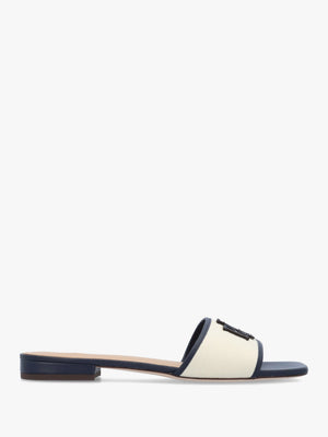 Everley Natural Refined Navy Leather Trim Canvas Slide Sandals
