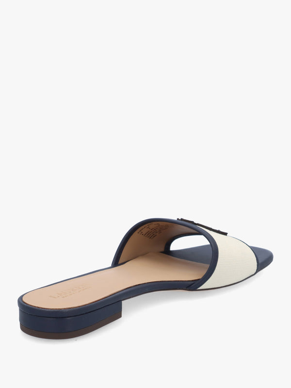 Everley Natural Refined Navy Leather Trim Canvas Slide Sandals