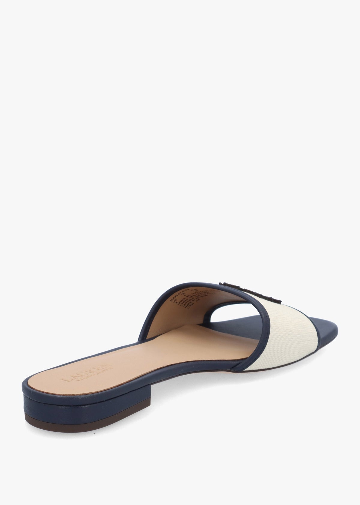 Everley Natural Refined Navy Leather Trim Canvas Slide Sandals