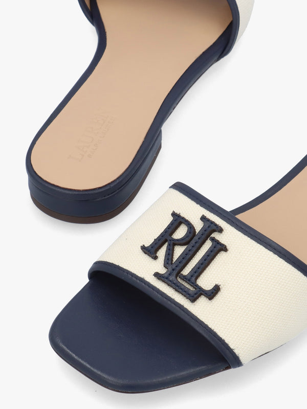 Everley Natural Refined Navy Leather Trim Canvas Slide Sandals