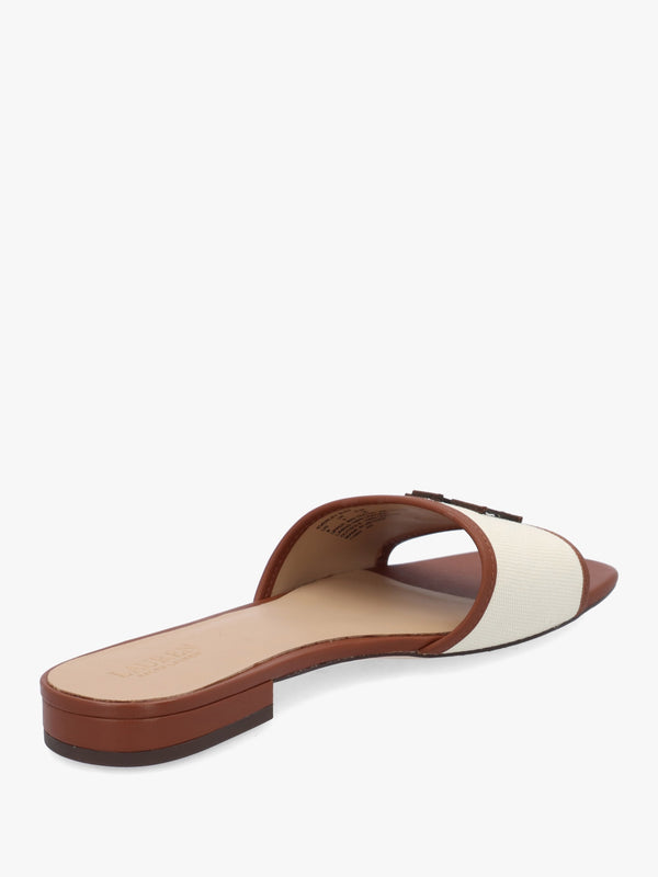 Everley Natural Tan Lauren Leather Trim Canvas Slide Sandals