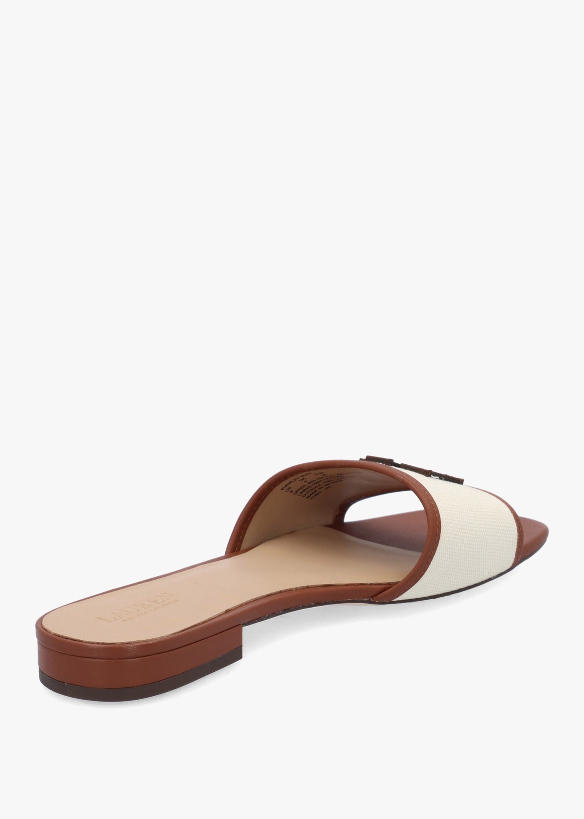 Everley Natural Tan Lauren Leather Trim Canvas Slide Sandals