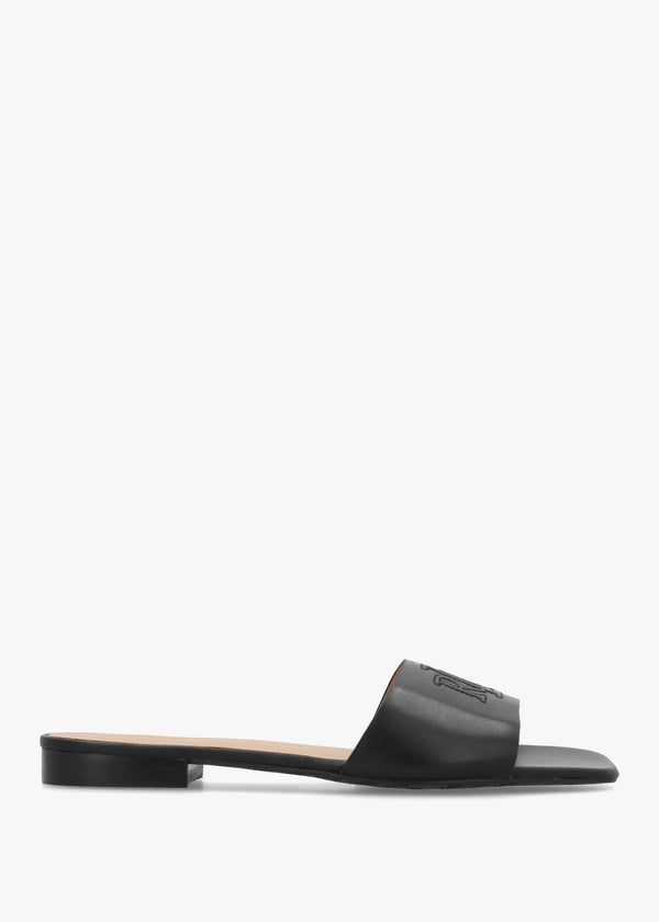 Everley Black Nappa Leather Slide Sandals