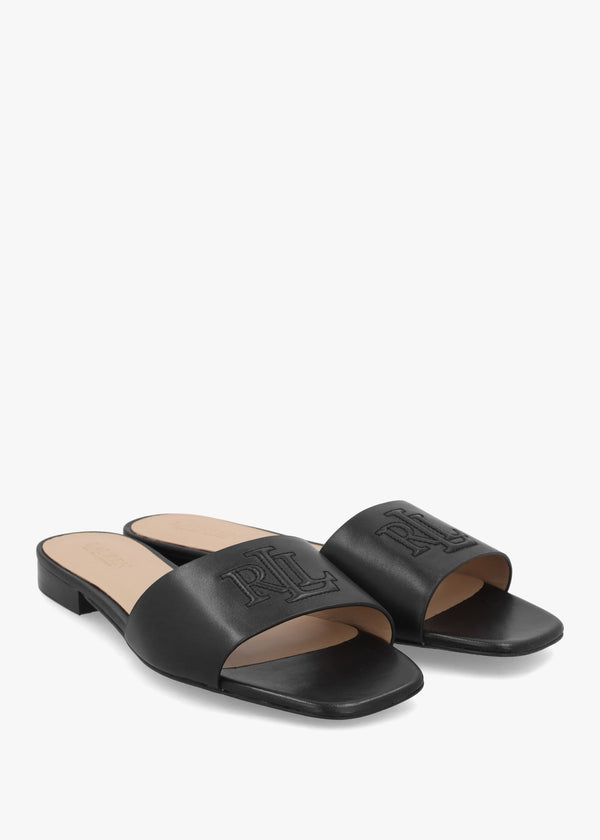 Everley Black Nappa Leather Slide Sandals