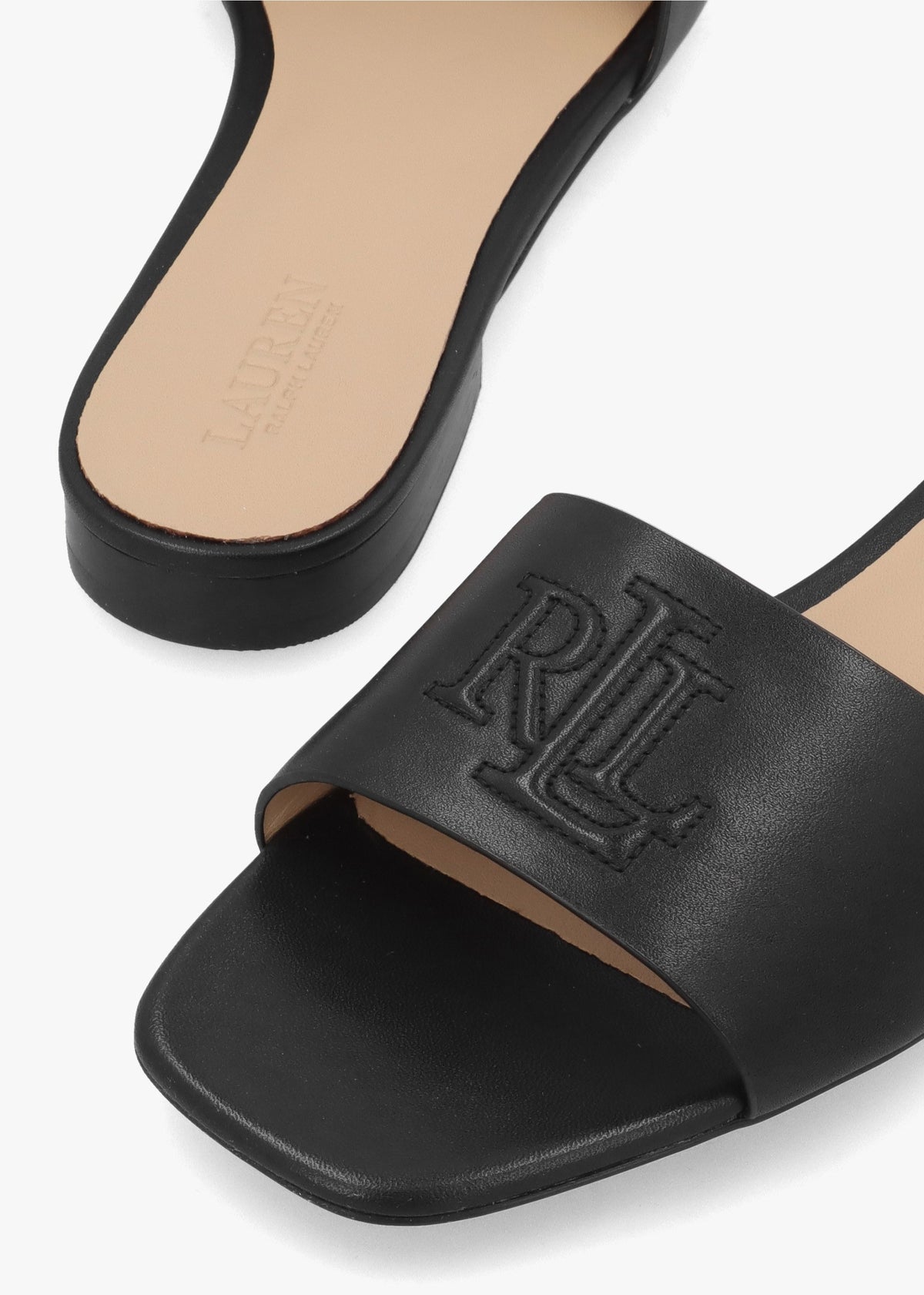 Everley Black Nappa Leather Slide Sandals