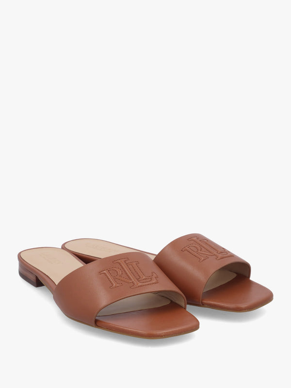 Everley Lauren Tan Nappa Leather Slide Sandals