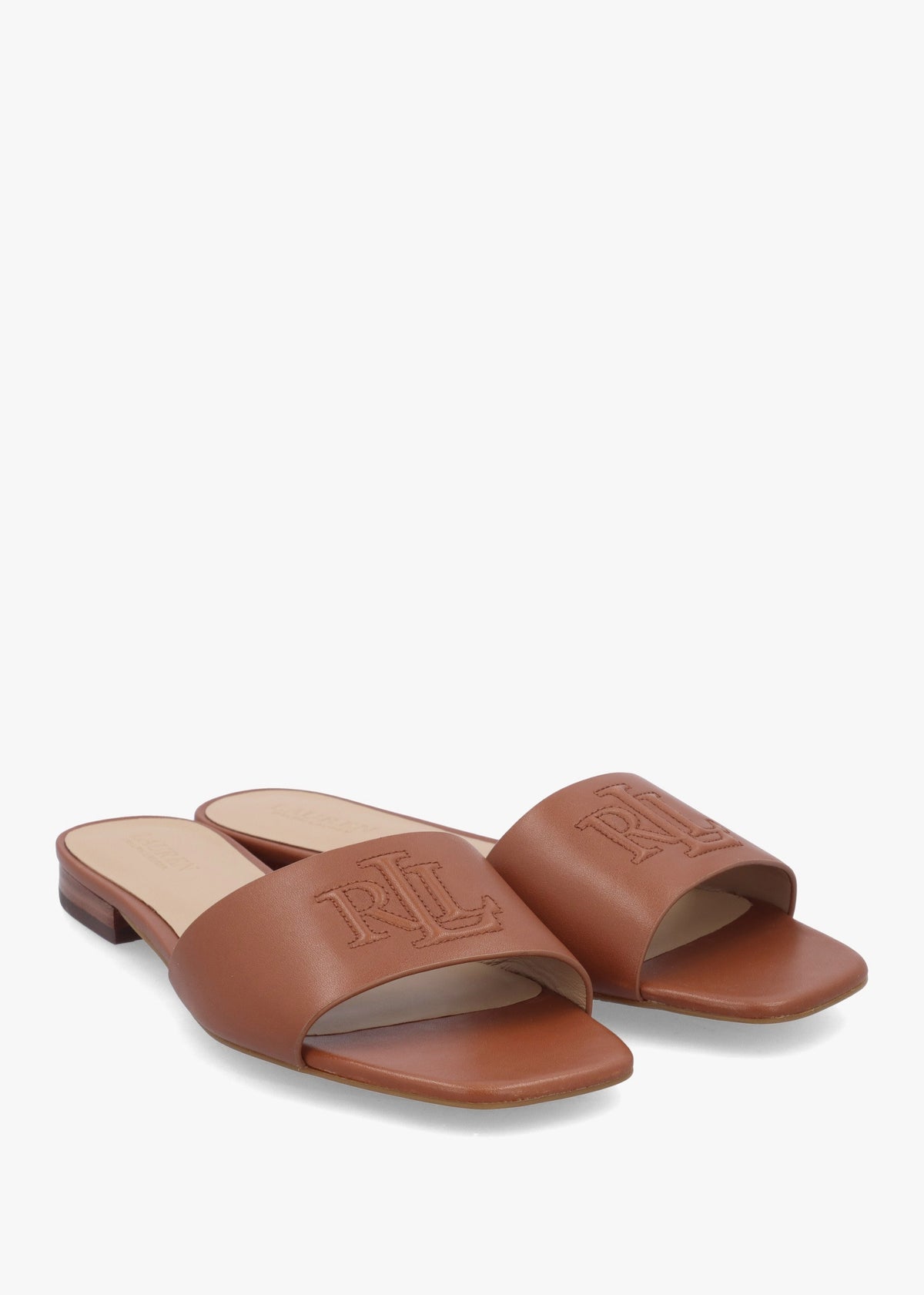 Everley Lauren Tan Nappa Leather Slide Sandals