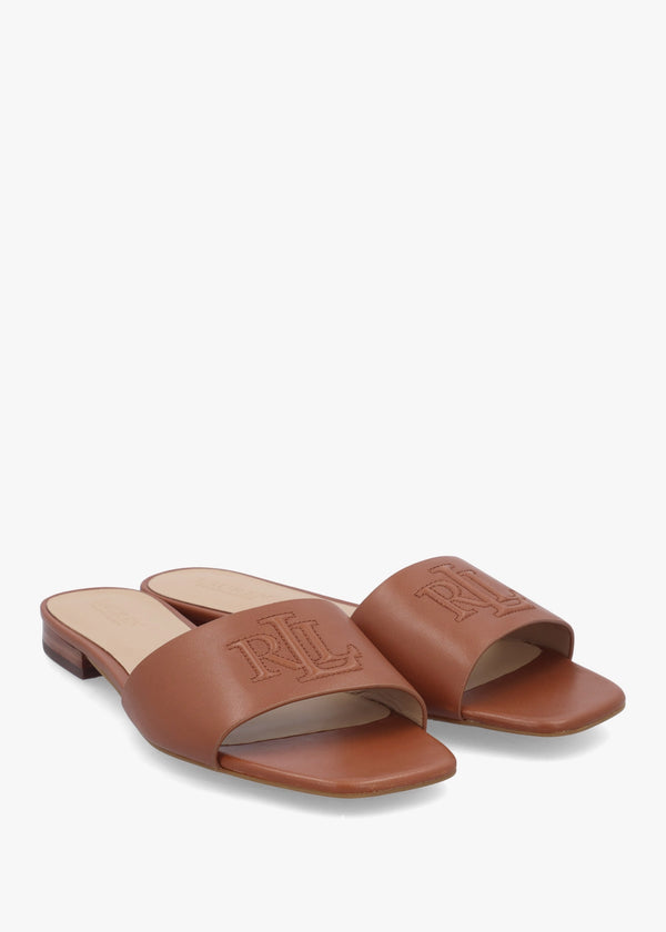 Everley Lauren Tan Nappa Leather Slide Sandals