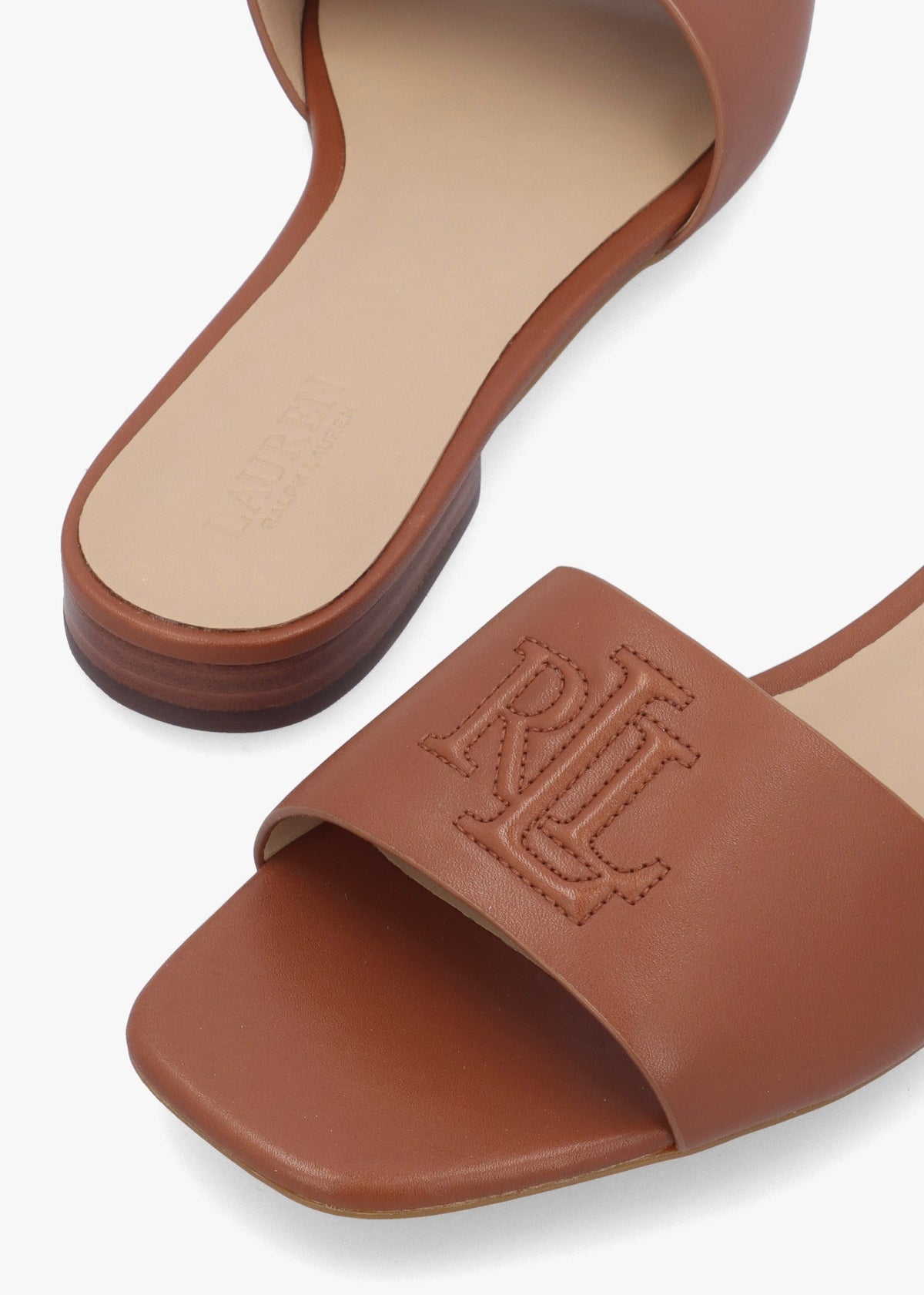 Everley Lauren Tan Nappa Leather Slide Sandals