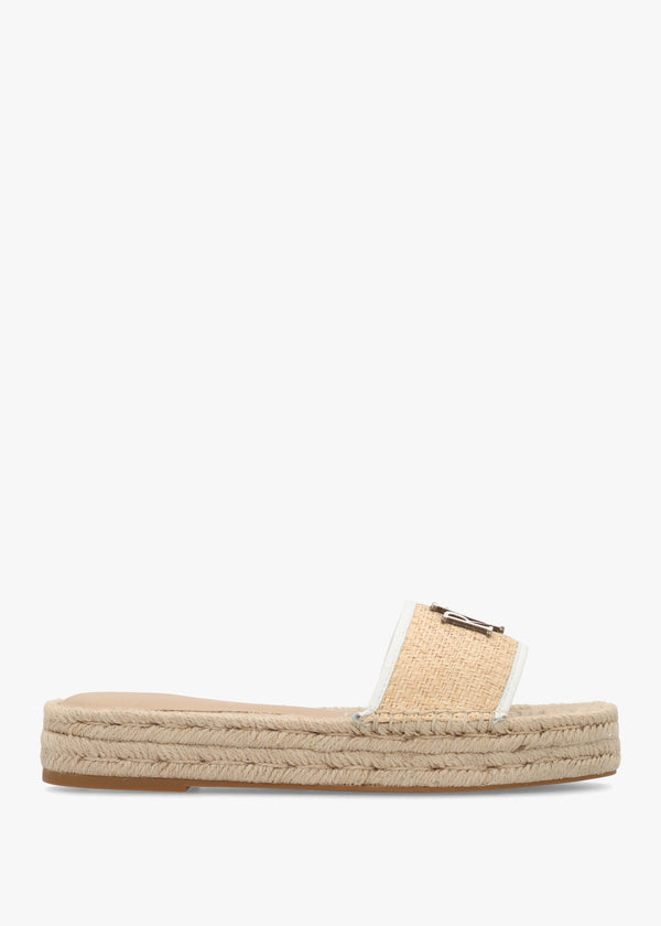 Polly Natural Snow White Leather Trim Raffia Espadrille Mules