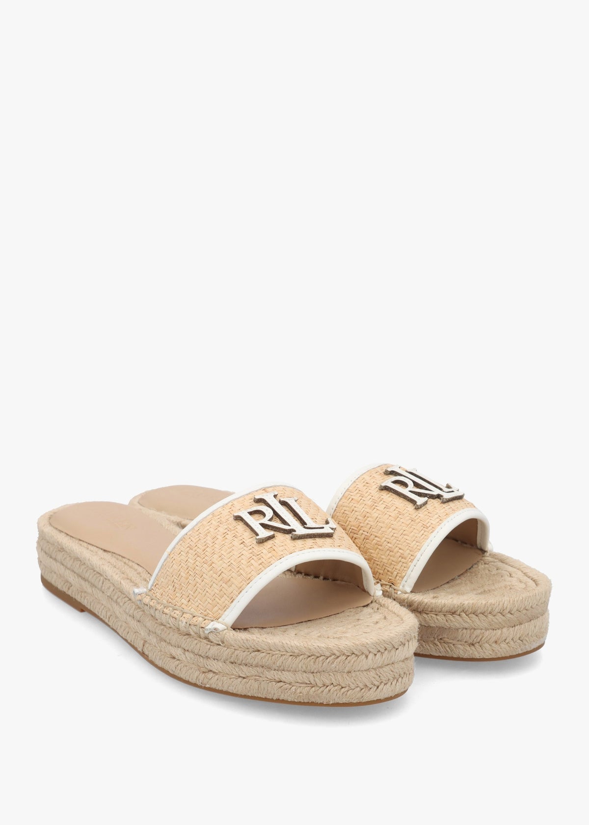 Polly Natural Snow White Leather Trim Raffia Espadrille Mules