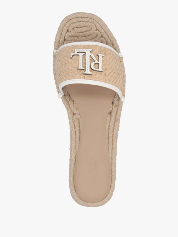 Polly Natural Snow White Leather Trim Raffia Espadrille Mules