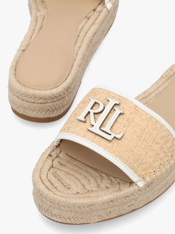 Polly Natural Snow White Leather Trim Raffia Espadrille Mules