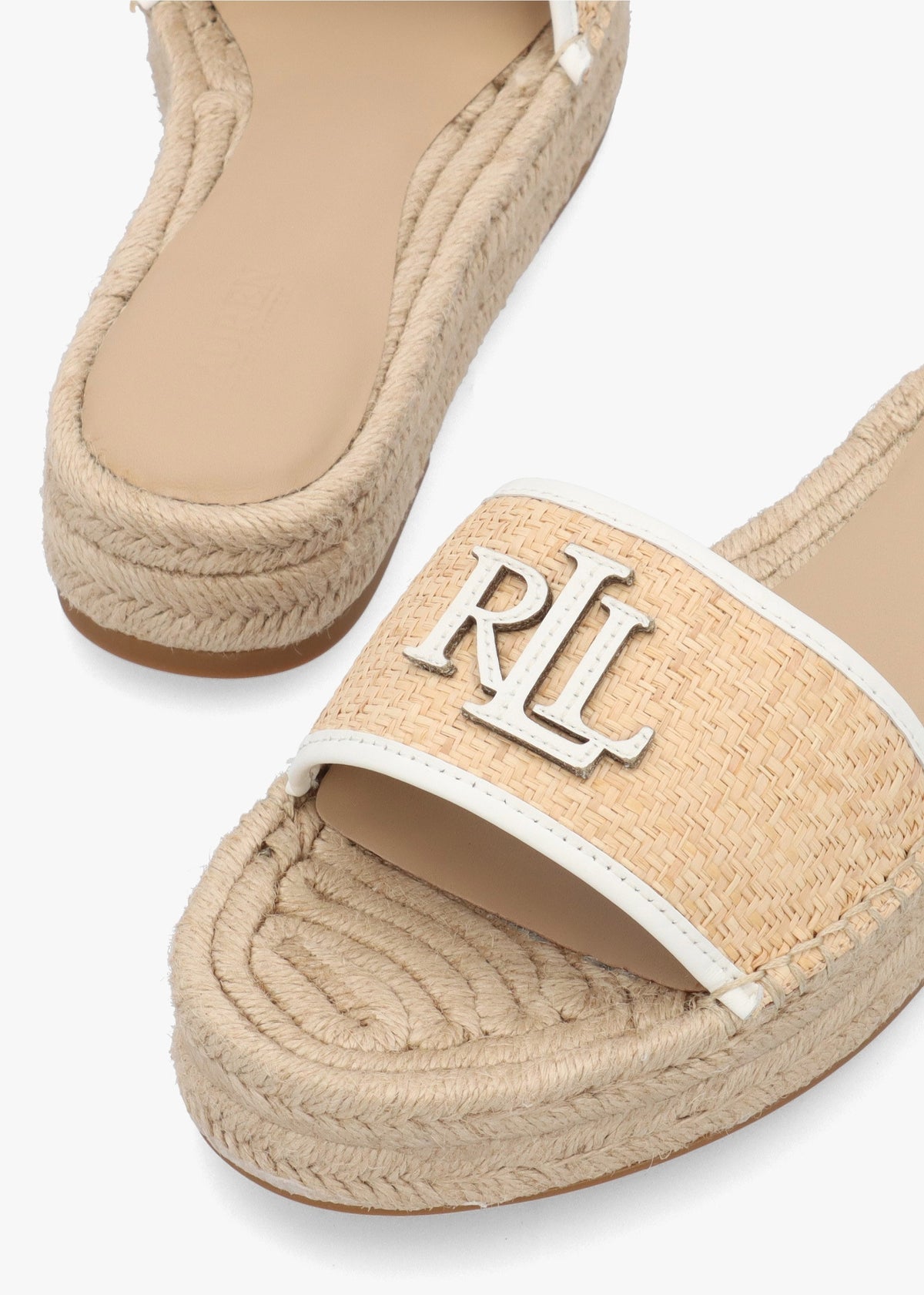 Polly Natural Snow White Leather Trim Raffia Espadrille Mules