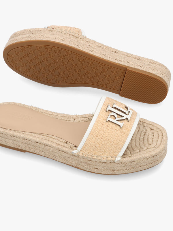 Polly Natural Snow White Leather Trim Raffia Espadrille Mules