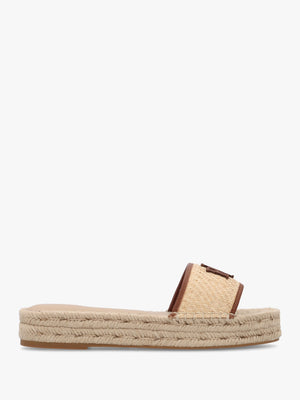 Polly Natural Lauren Tan Leather Trim Raffia Espadrille Mules