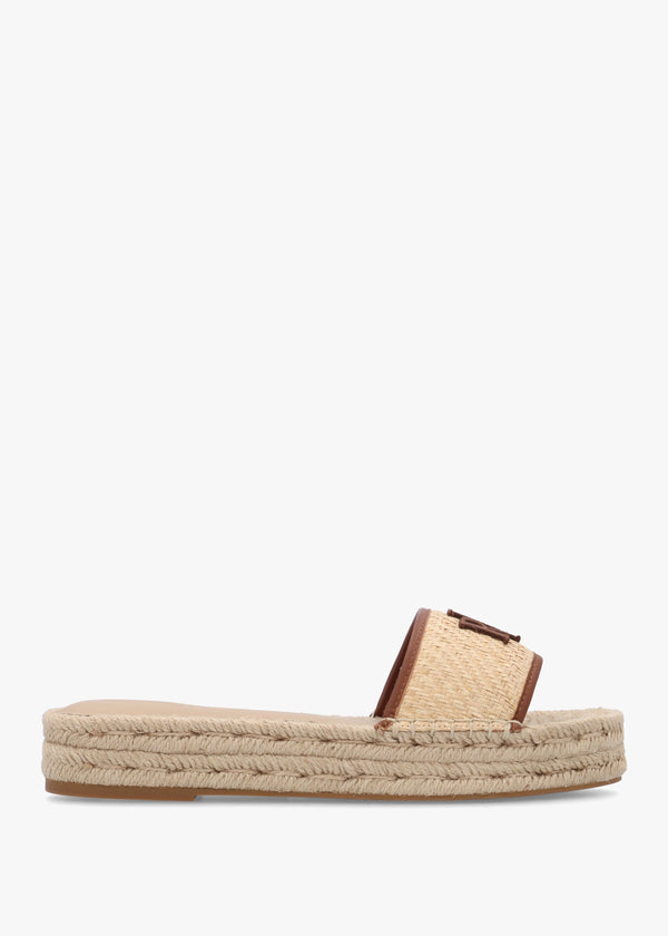 Polly Natural Lauren Tan Leather Trim Raffia Espadrille Mules