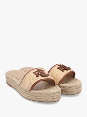 Polly Natural Lauren Tan Leather Trim Raffia Espadrille Mules