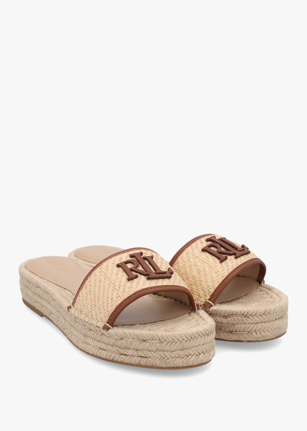 Polly Natural Lauren Tan Leather Trim Raffia Espadrille Mules