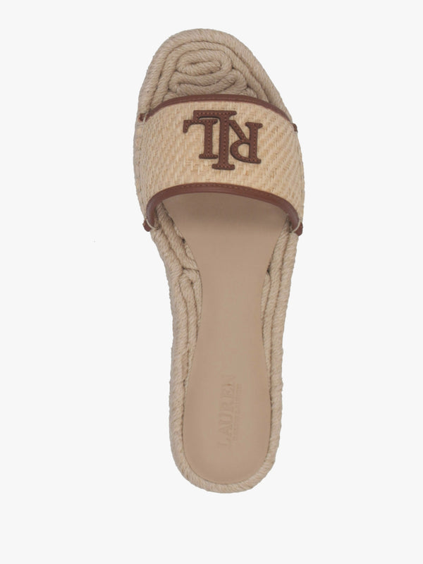 Polly Natural Lauren Tan Leather Trim Raffia Espadrille Mules