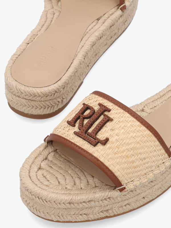 Polly Natural Lauren Tan Leather Trim Raffia Espadrille Mules