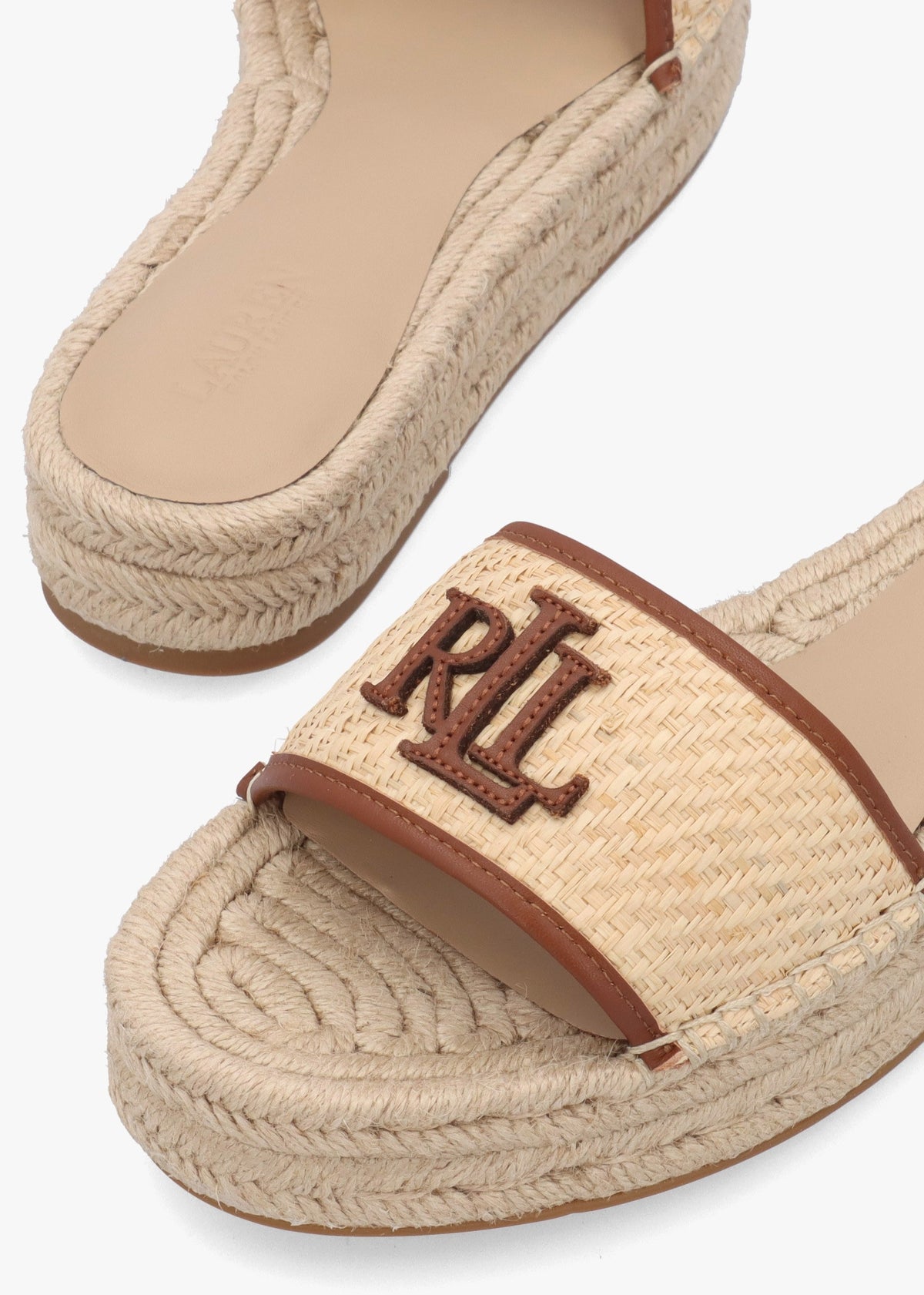 Polly Natural Lauren Tan Leather Trim Raffia Espadrille Mules