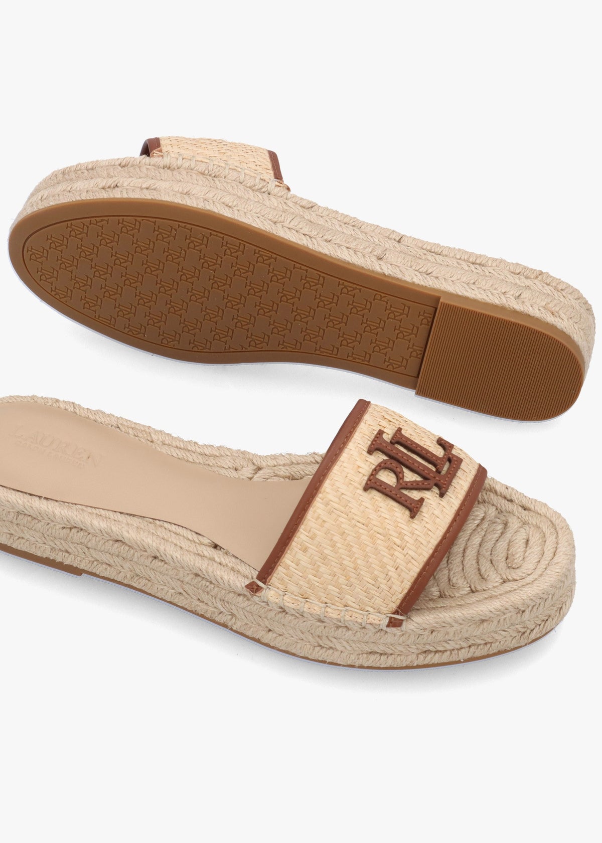 Polly Natural Lauren Tan Leather Trim Raffia Espadrille Mules