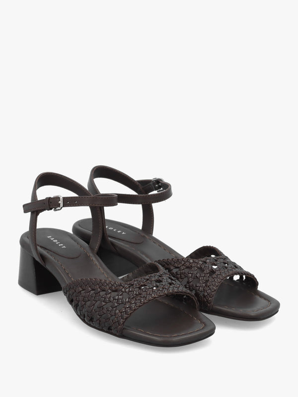 The Camden Chocolate Leather Woven Low Heel Sandals