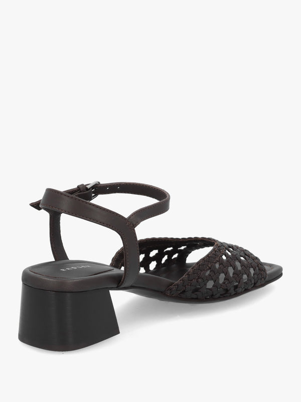The Camden Chocolate Leather Woven Low Heel Sandals