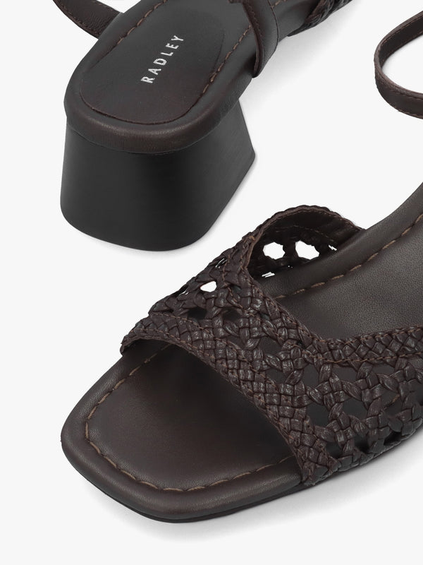 The Camden Chocolate Leather Woven Low Heel Sandals