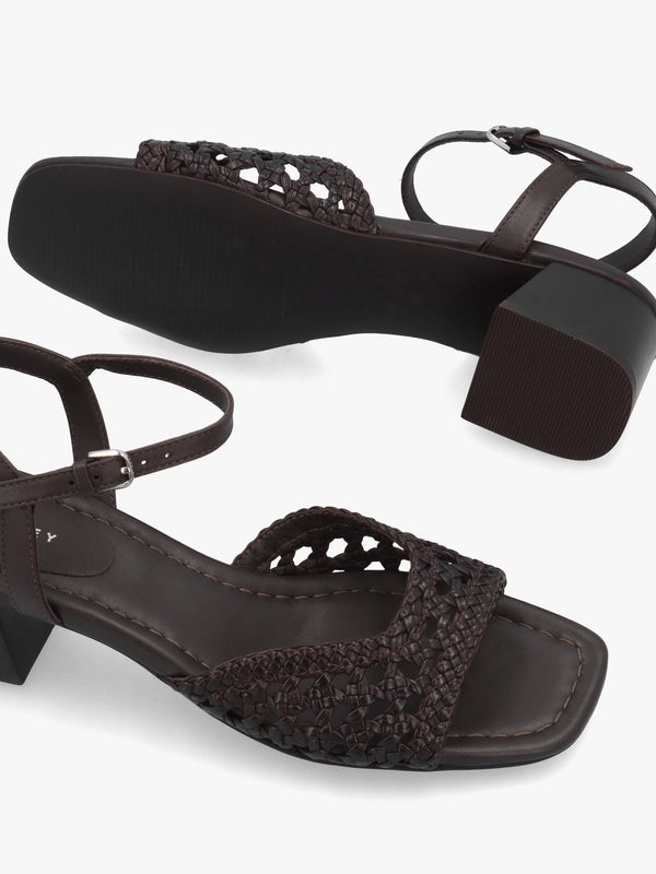 The Camden Chocolate Leather Woven Low Heel Sandals