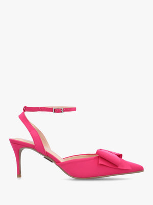 Nahara Pink Satin Bow Low Heel Court Shoes