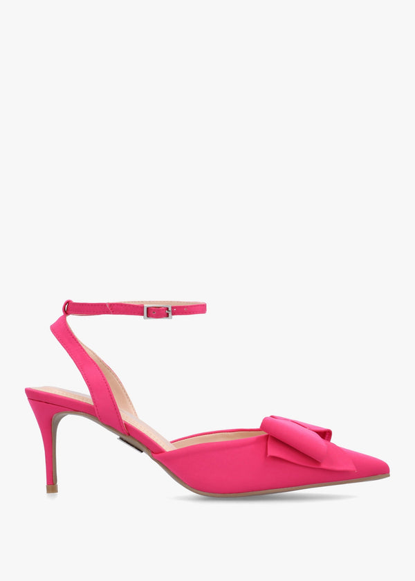 Nahara Pink Satin Bow Low Heel Court Shoes