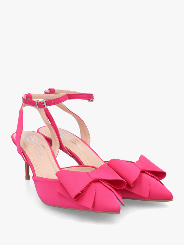 Nahara Pink Satin Bow Low Heel Court Shoes