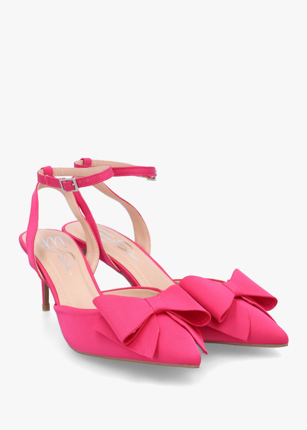 Nahara Pink Satin Bow Low Heel Court Shoes
