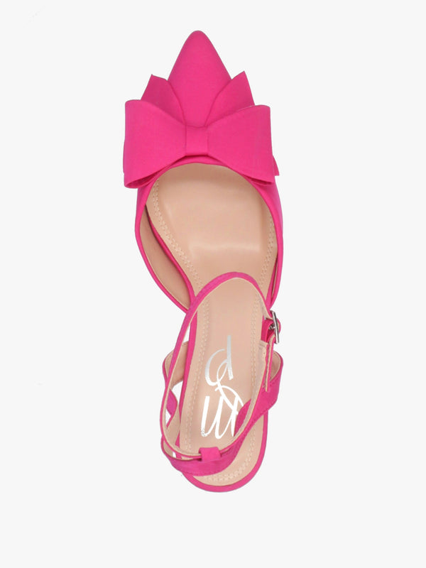 Nahara Pink Satin Bow Low Heel Court Shoes