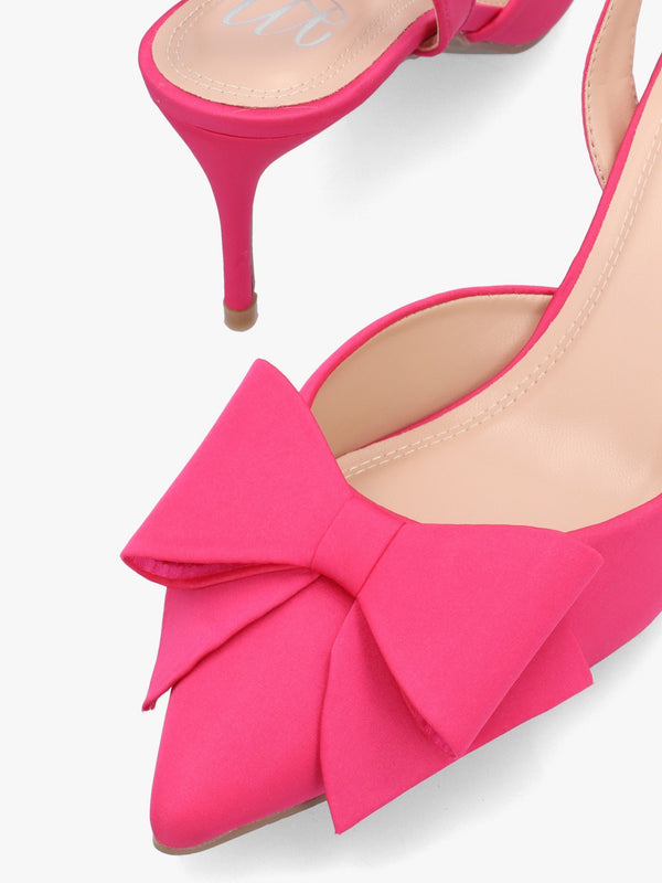Nahara Pink Satin Bow Low Heel Court Shoes