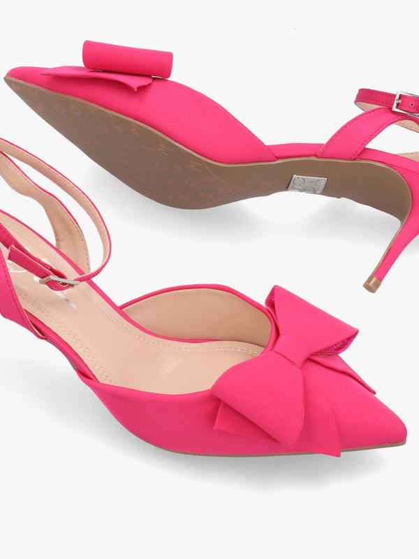 Nahara Pink Satin Bow Low Heel Court Shoes