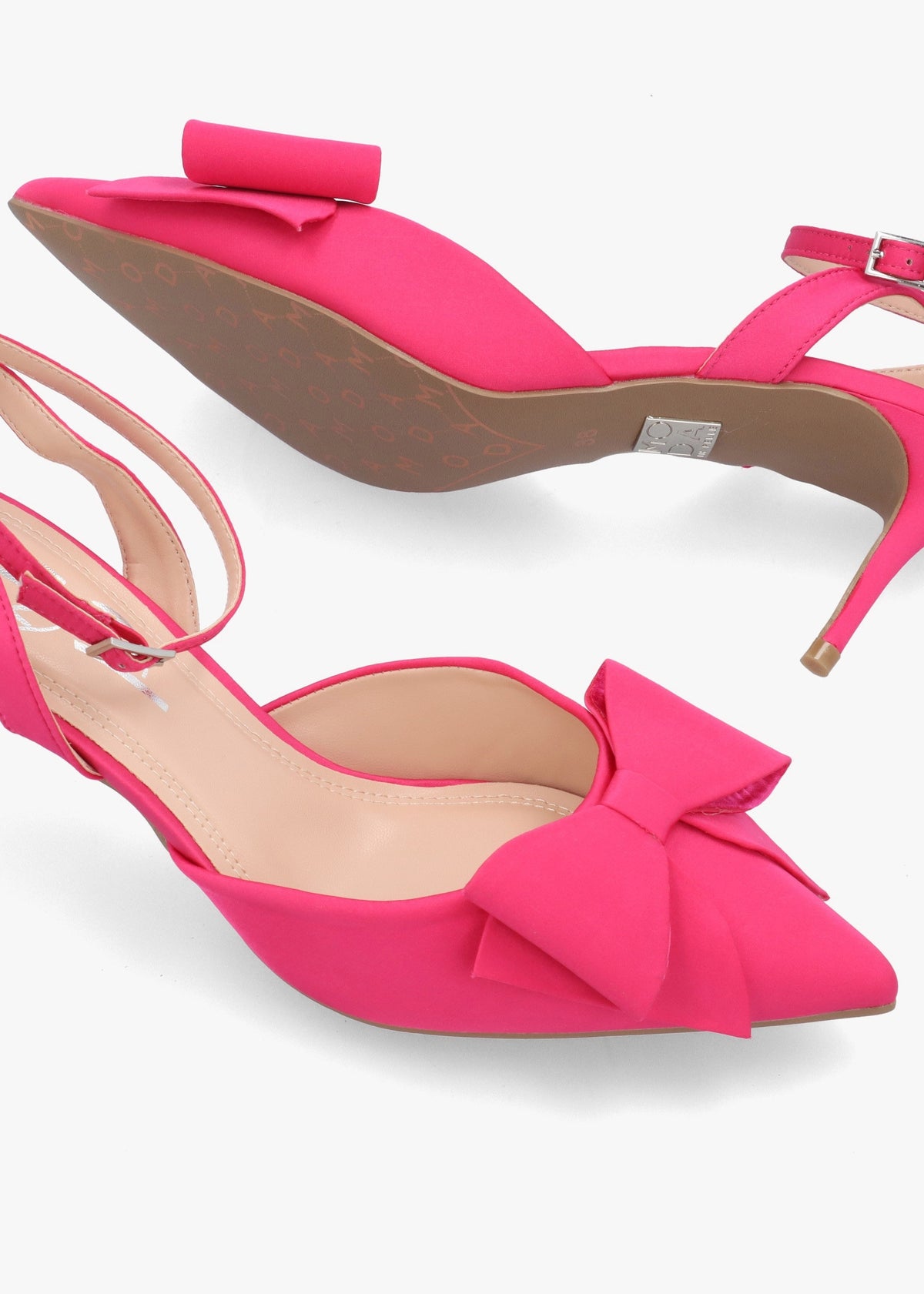 Nahara Pink Satin Bow Low Heel Court Shoes