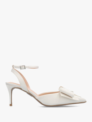 Nahara Off White Satin Bow Low Heel Court Shoes